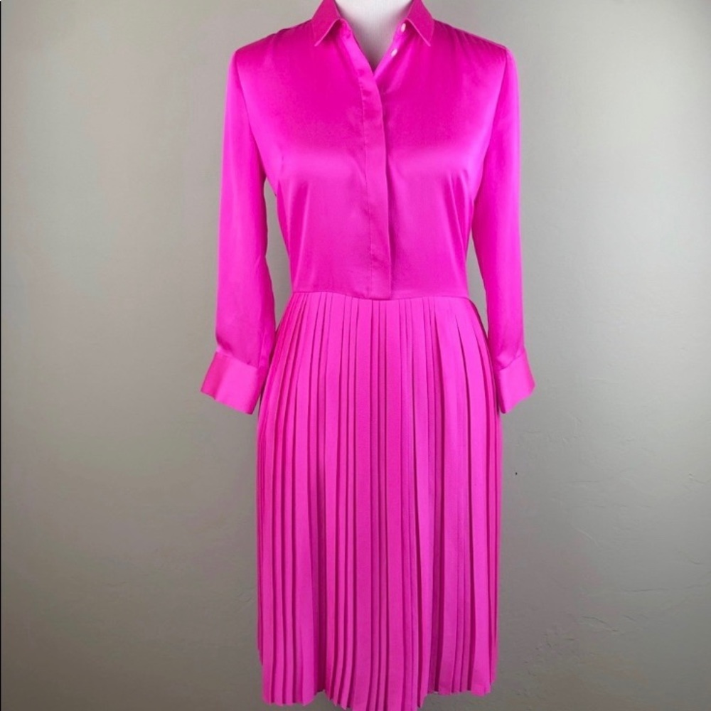 Banana Republic Neon Pink Pleated Shirt Dress 6